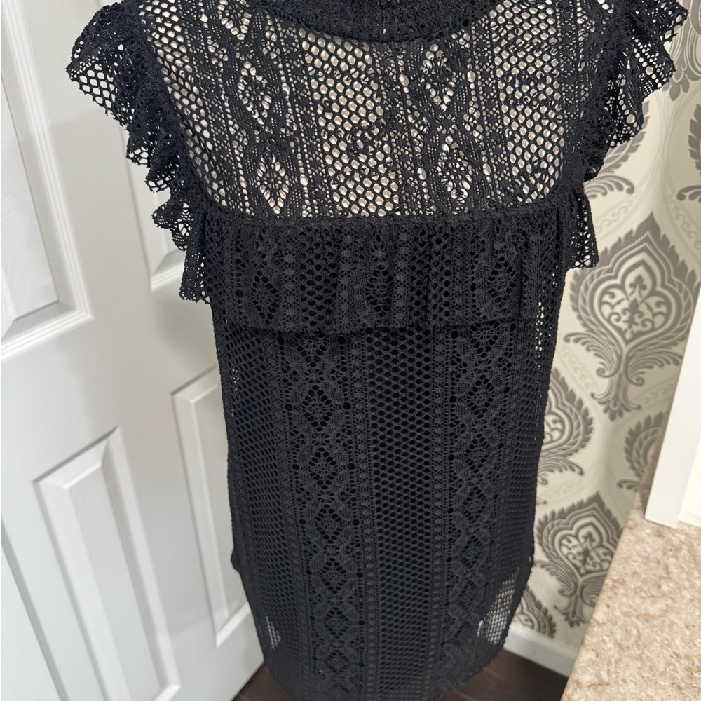 Neiman Marcus Black Ruffled  Blouse